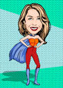 Cartoon van foto: superheld met kop en schouders in pop-artstijl
