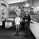 Caricature de couple exagérée en noir et blanc