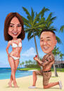 Caricatură de desene animate cuplu pe plajă tropicală