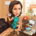 Office Caricature with Desk, Laptop and Coffee for Custom Office Gift