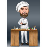 Regalo di caricatura di chef di cucina personalizzato disegnato a mano in stile colorato con sfondo grigio