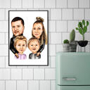 Карикатура родителей с детьми в цветном стиле на постере