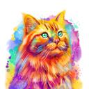 Karikatuurportret van een rosse kat in aquarelstijl