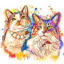 Portrait de couple de chat aquarelle