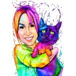 Owner with Cat Watercolor Portrait from Photos