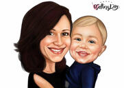 Cartoonportret van een moeder met baby als Moederdagcadeau