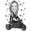 Fotoğraflardan Bir Motosiklete Binen Kız Karikatür Çizimi