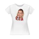 Lady Caricature Hand Drawn in Colored Style with Background Printed on T-shirt