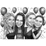 Friends with Balloons in Black and White