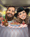 Caricature de couple à partir de photos dans un restaurant