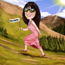Hiking Caricature with Background