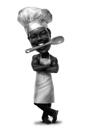 Caricatura de amante da comida: pessoa com avental, estilo exagerado