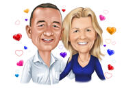 Regalo di caricatura di anniversario di coppia di genitori personalizzati in stile a colori disegnato da artisti