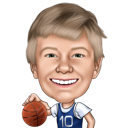 Tekening van een basketbalkind in karikatuur
