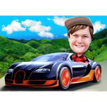 Kind im Auto Karikatur von Fotos für Kindergeburtstagsgeschenk