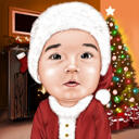 Head and Shoulders Kid Christmas Caricature in Funny Exaggerated Style