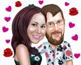 Karikatura romantického páru jako dárek k výročí svatby