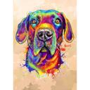 Akvarell koerte karikatuurne portree fotodelt neutraalse värviga taustaga