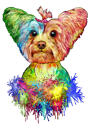 Retrato de caricatura de perro Yorkie en delicado estilo pastel de acuarela