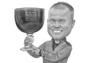 Person med Trophy Award -karikatur i sort og hvid stil fra fotos