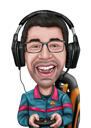 Gamer Caricature Holding Game Controller