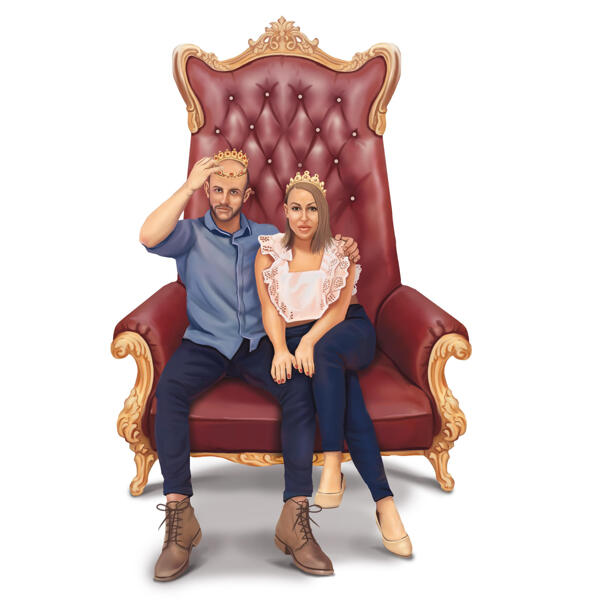 Caricatura do Rei e da Rainha Sentados no Trono