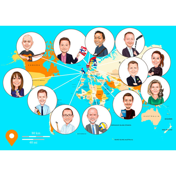 Chatten Sie online weltweite Arbeitsteam-Gruppenkarikatur mit benutzerdefiniertem Hintergrund
