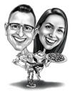 Dibujo de pareja de cuerpo completo en blanco y negro