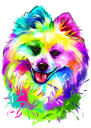 Pomeranian Dog Portrait -sarjakuva akvarellityylillä