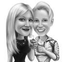 Couple Caricature with Glass of Wine for Wine Lovers