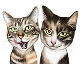 Карикатура зеленоглазых кошек в цветном стиле, нарисованная по фотографиям