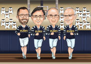 Caricatura de padrinos de boda con uniformes deportivos