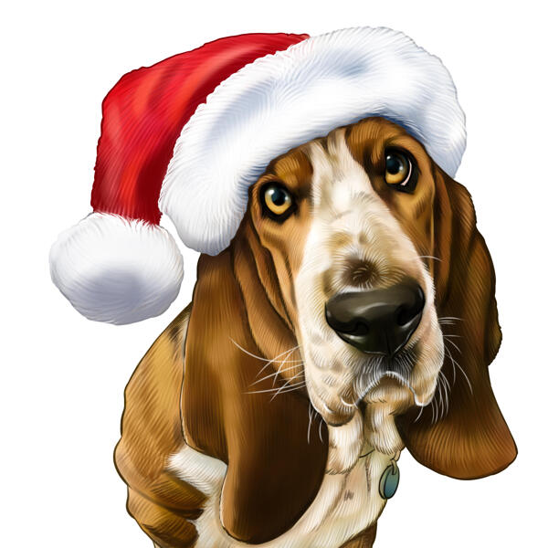 Basset Hound Santa Hat Karikatura