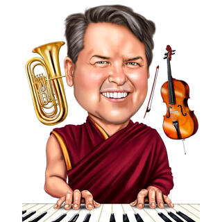 Person Mixed Musical Instruments Player Caricature in Color Style