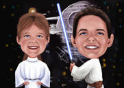 Disegno della caricatura della principessa Leia e di Luke