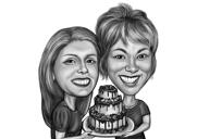 Caricature de sœurs en style noir et blanc