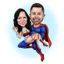 Holding on Hands - Couple Superheroes Caricature