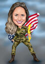 Sievietes militārā karikatūras zīmējums