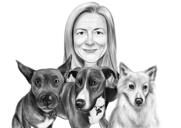 Owner with Dogs Portrait in Black and White Style