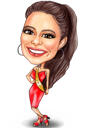 Lady in Red Caricature in Color Style on White Background from Photos