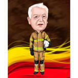 Firefighter Caricature with Flame Background