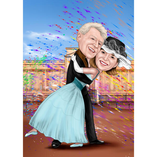 Joyeux 50e anniversaire de mariage caricature à partir de photos avec fond personnalisé