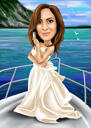 Funny Exaggerated Woman Caricature in Long Formal Gown from Photo
