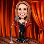 Karikatuur voor muziekliefhebbers: zanger op het podium