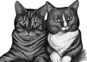 Retrato de caricatura de gatos en estilo blanco y negro