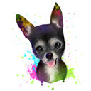 Pet Caricature Portrait from Photo with Rainbow Watercoloring Effect for Pet Lovers Gift