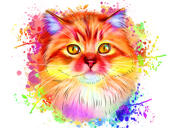 Retrato caricatural de um gato ruivo em estilo aquarela.