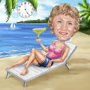 Custom Person Vacation Caricature Gift with Cocktail and Fruit Plate from Photos