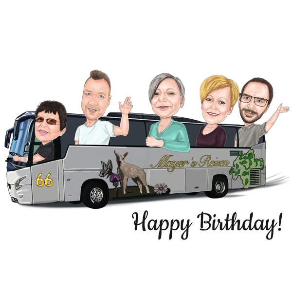 Dibujo de dibujos animados de familia en autobús