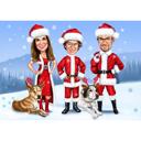 Christmas Santa Family with Pets Caricature